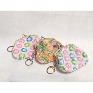 Vintage Handmade Beaded Coin Purses With Keychain Ring Set Of 3 READ